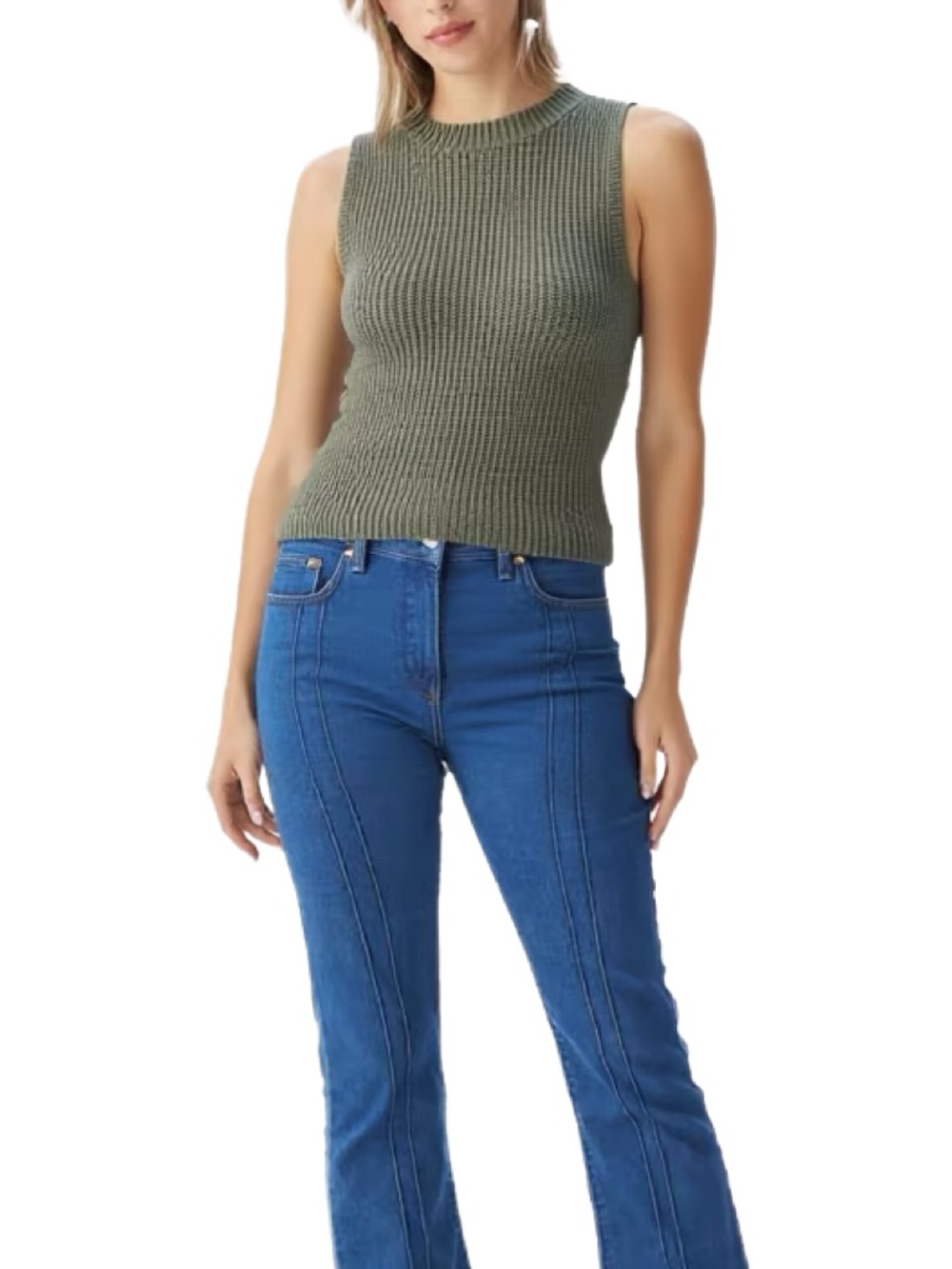 Reformation Cotton & Linen Knit Tank Top in Green Size Small